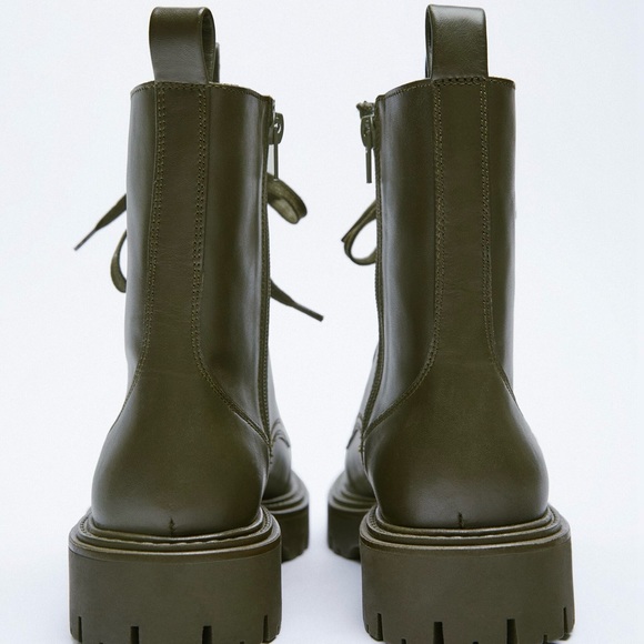 Zara green LEATHER LACE-UP FLAT
ANKLE BOOTS - Picture 5 of 12